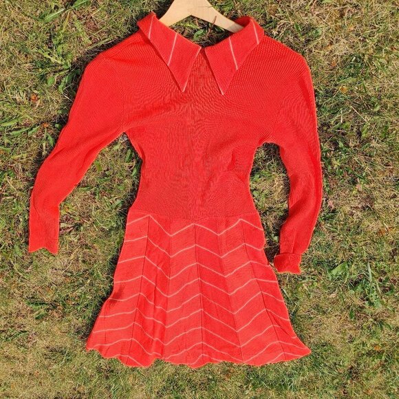 BEAUTIFUL VINTAGE LUCIA Long Sleeve Knit Dress Women's Size Small 70s Chevron - Picture 5 of 8
